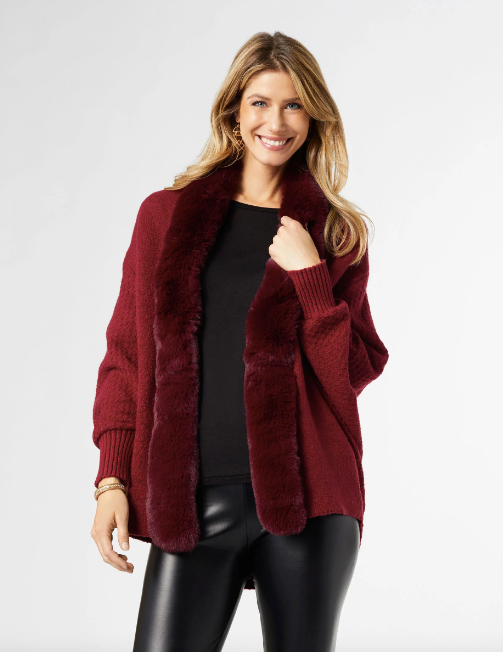 Coco and Carmen Arya Cardigan with Faux Fur Trim