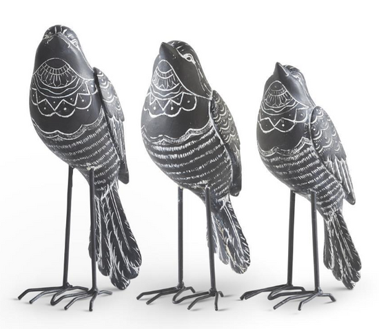 K&K Interiors Black Birds w/Long Metal Legs & White Detail