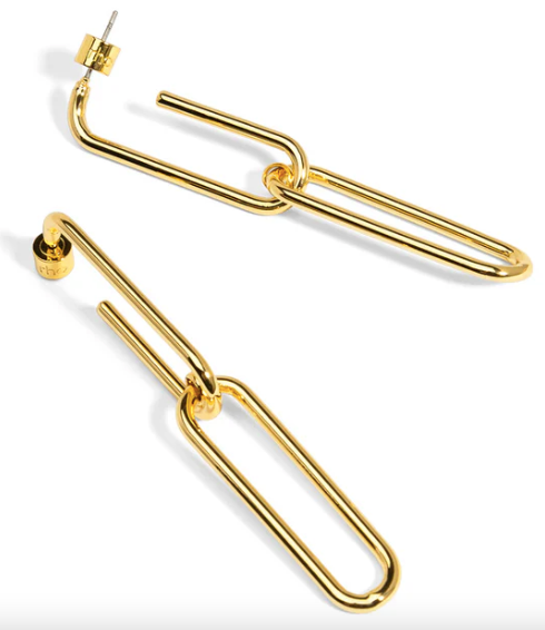 rho Elongated Paperclip Links Drop Earring