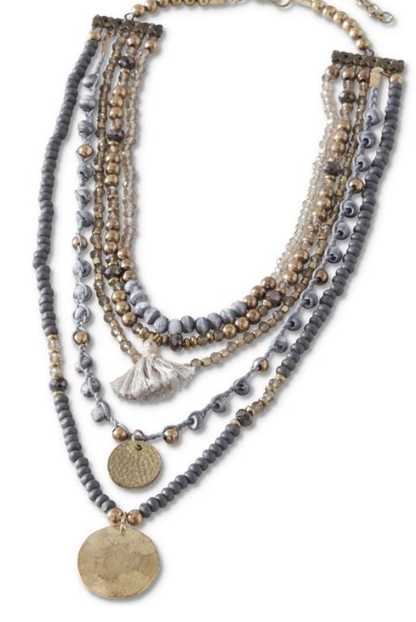 K&K Interiors Gray Brown Bead Five Strand Necklace