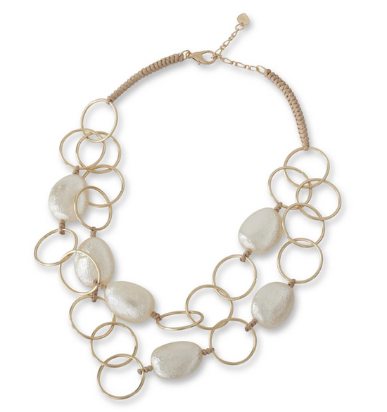 K&K Interiors Iridescent White Stone on Gold Chain Necklace