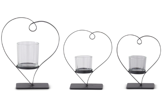 K & K Black Metal Heart Votive Candleholders Three Sizes or Set