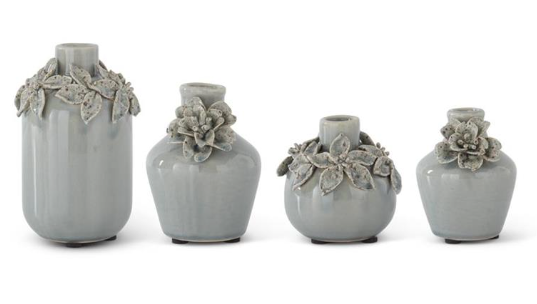 K & K Ceramic Vase Sage Green w/ raised flowers