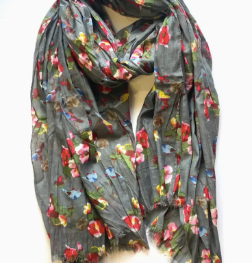 Dolma Bird Cotton Scarf Gray
