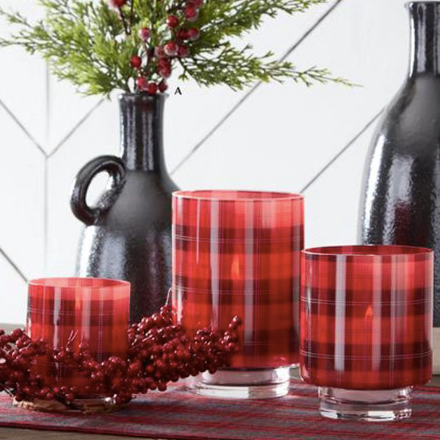 K & K Interiors Red Plaid Glass Containers