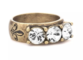 French Kande Triple Austrian Crystal Ring Silver or Brass