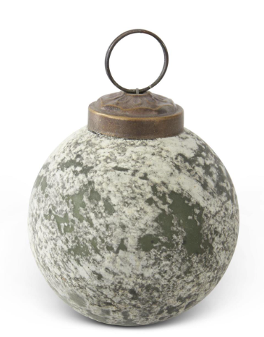 K and K Interiors 2 Inch Dark Green & White Speckle Glass Ornaments