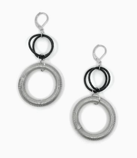 Sea Lily Silver and Black Large Loop Drop Earring