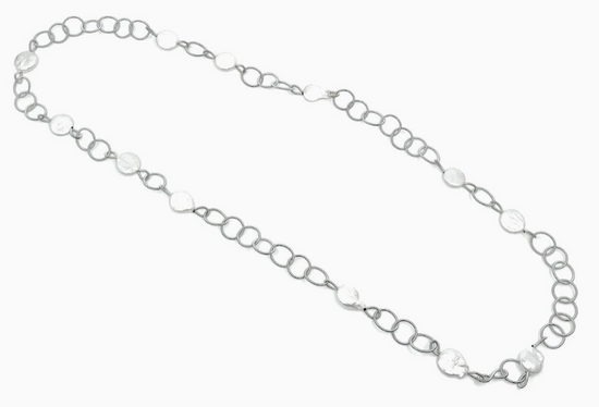 Sea Lily Silver - Long Silver Rings with Coin Pearls Necklace