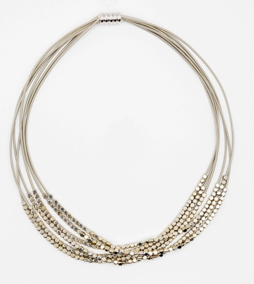 Sea Lily 6-Strand Silver Necklace with Square Beads