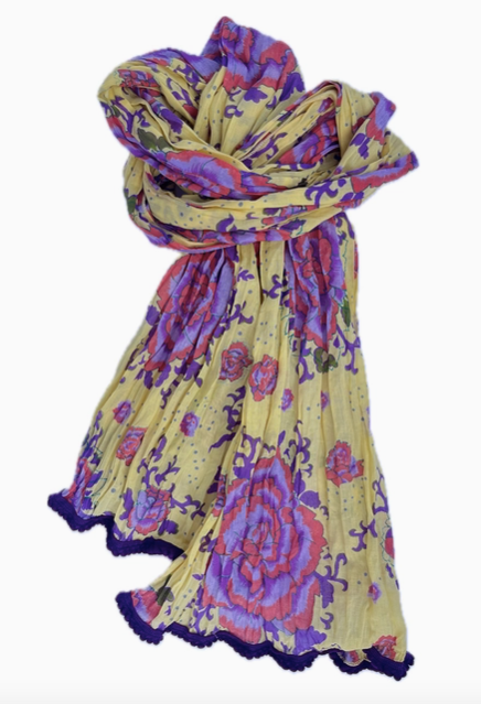Little Journeys Crinkled Cotton Scarf - Peonies Yellow