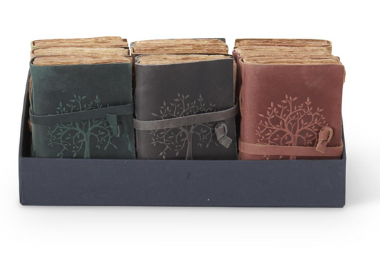 K and K Interiors 6 Inch Leather Tree of Life Embossed Handcrafted Deckle Edge Unlined