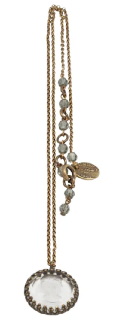 Nadine Delphine Jewelry Round Clear Intaglio Cameo Pendant Necklace