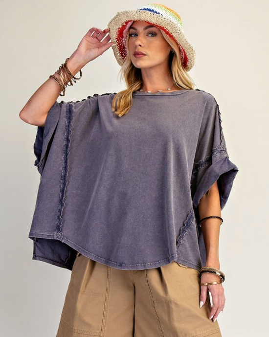 Easel WASHED OVERSIZED KNIT TOP Blueberry