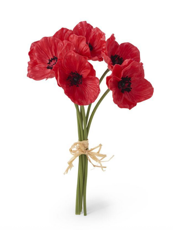 K & K Interiors Red Real Touch Mini Poppy Bundle (6 Stems) 11 inch