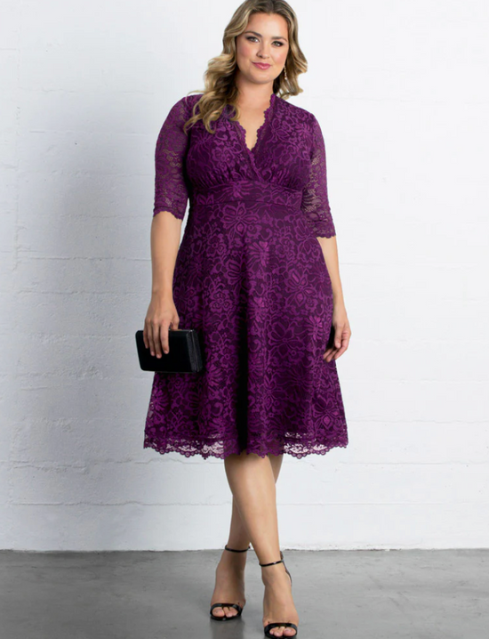 Kiyonna Mademoiselle Lace Cocktail Dress Berry Bliss 1XL
