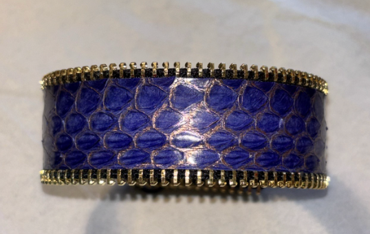 The Dark Gold Edge Cuff Purple Python Leather Bracelet