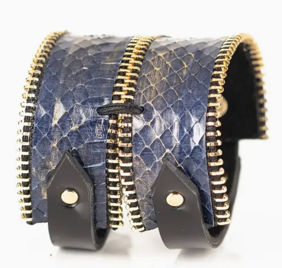The Dark Blue Python Zipper Cuff Bracelet Midnight Voltage