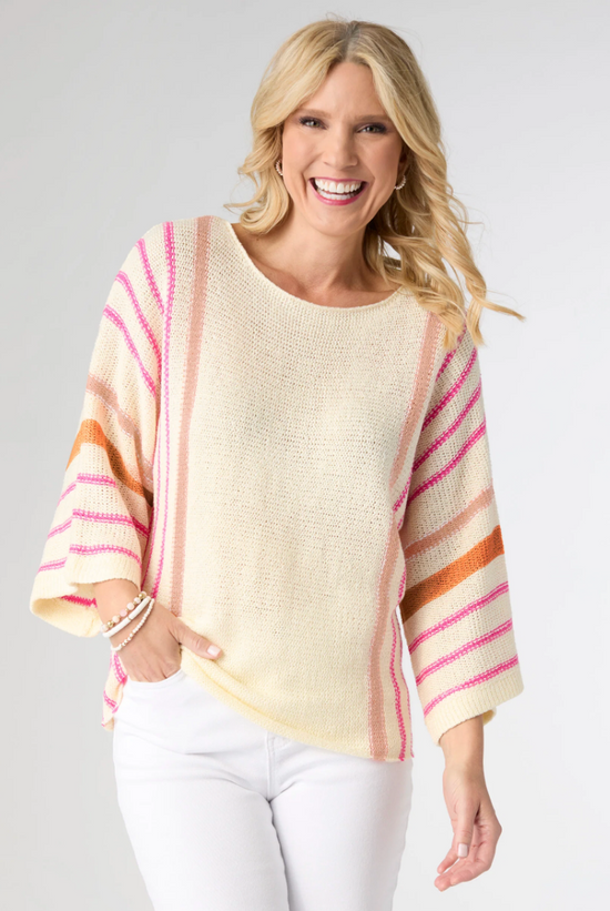 Coco and Carmen Gretchen Relaxed 3/4 Sleeve Striped Sweater