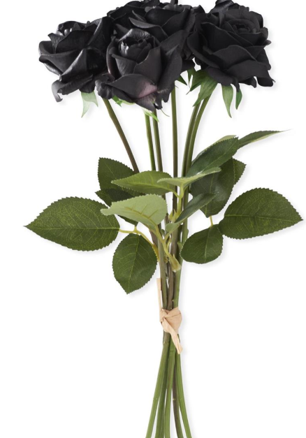 K & K Interiors 17 Inch Black Real Touch Full Bloom Rose Stem w/Foliage Bundle (6)