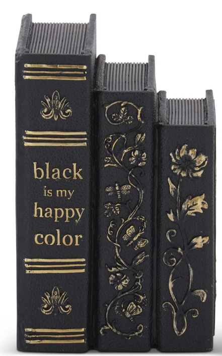 K & K Interiors 7.25 Inch Black & Gold Resin 3 Stacked Spell Books