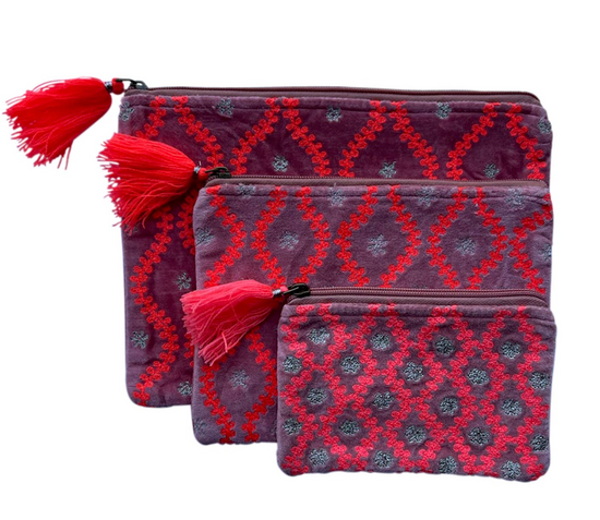Chloe & Lex Coral Blue Diamonds Cotton Pouch Coin Purse Three size choices.
