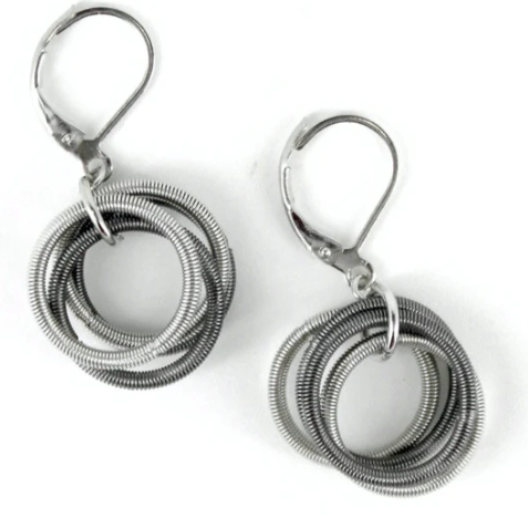 Sea Lily -Silver and Slate Piano Wire Loop Earrings