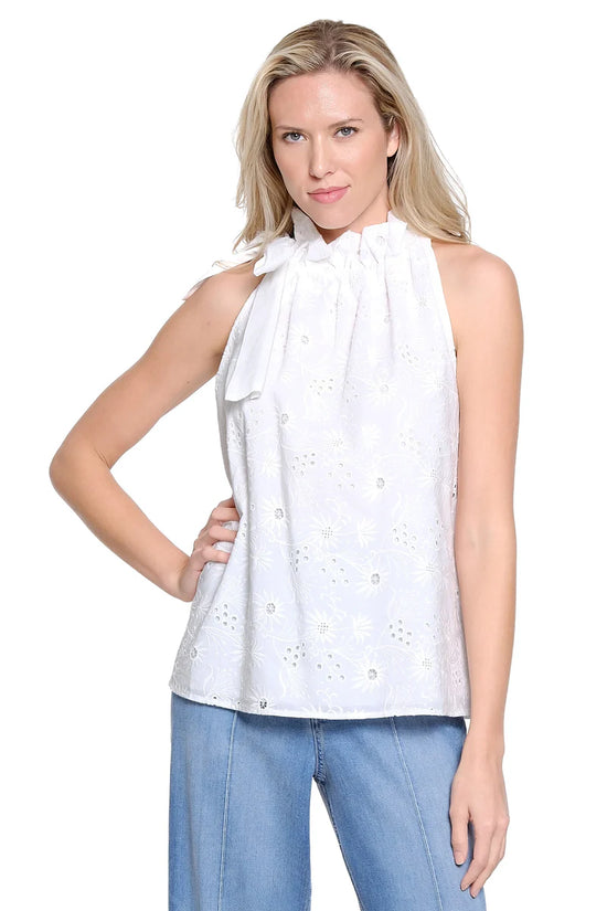 Tru Luxe Tie Neck Sleeveless Top - White