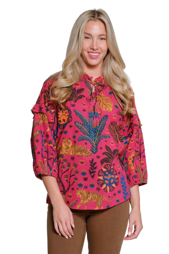 Tru Luxe Tie Neck Print Top - Multi