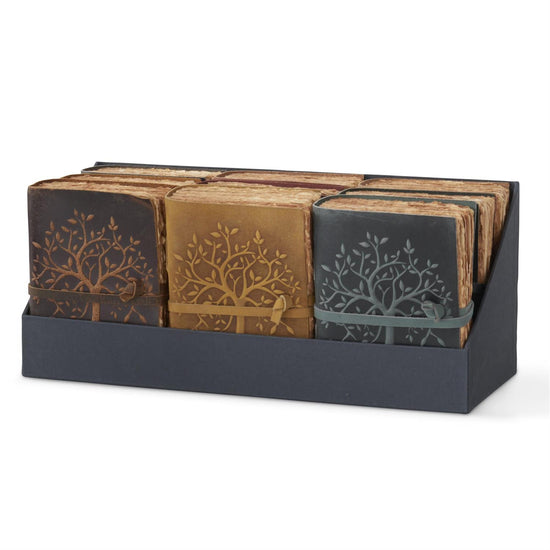 K & K Interiors Assorted 8 Inch Leather Tree Embossed Handcrafted Deckle Edge Unlined Journal