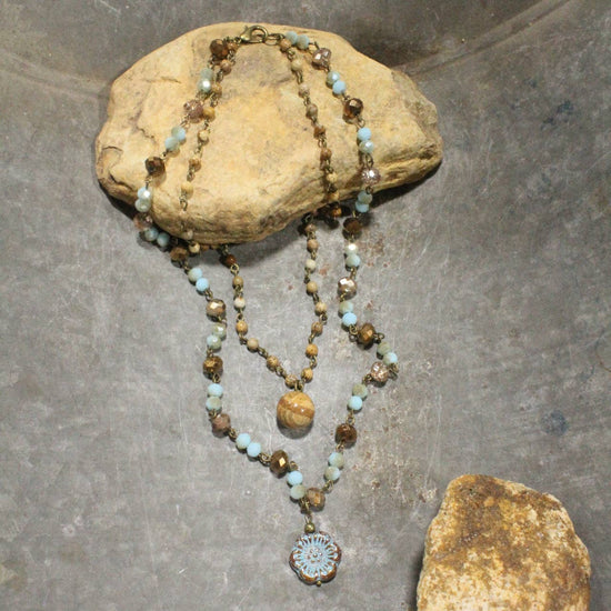 The Primitive Peddler, Inc. Jasper, Flower, & Czech Pendant Drop Layered Necklace