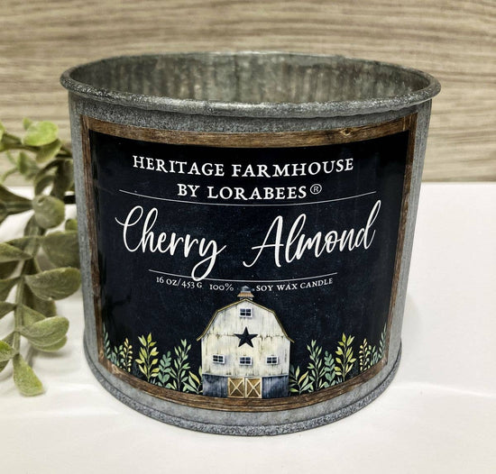 Lorabees Cherry Almond 16oz Tin Heritage Farmhouse  Candle