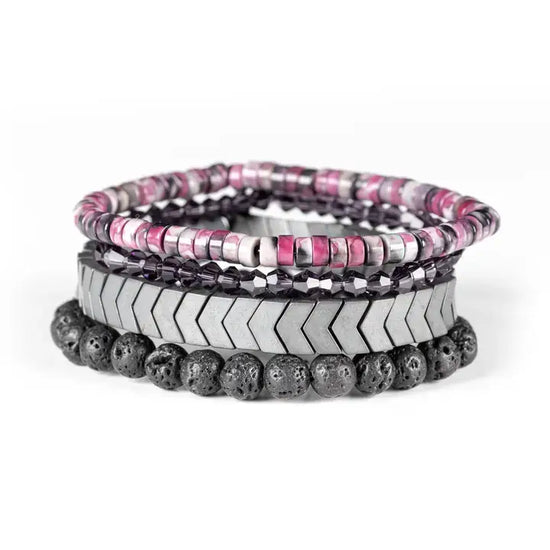 The Dark - The Storm Siren Bracelet Set Magenta Shell & Lava Stone