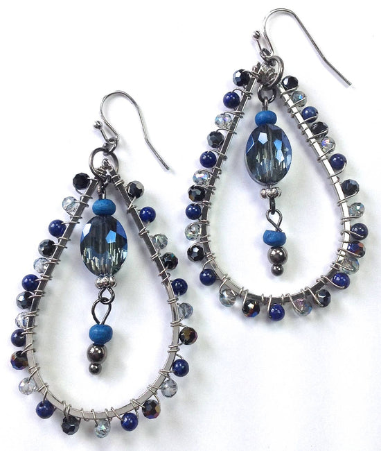 Lost and Found Wrapped Bead Tear Hoop Dangle Earrings