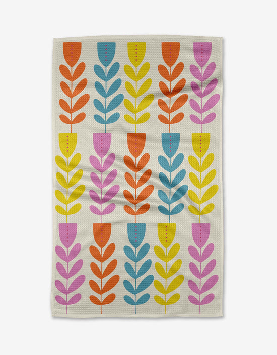 Geometry Folk Art Tulips Tea Towel