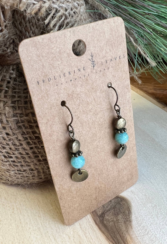 Frolicking Leaves Jadeite Bronze Earrings 