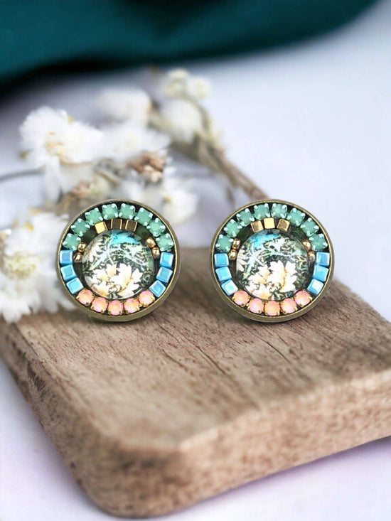 Melizi Jewelry CAPRI CRYSTAL BUTTON EARRINGS Handmade in Spain