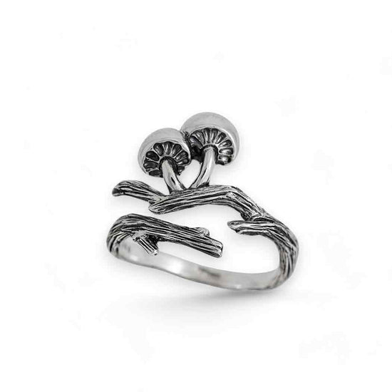 Nina Designs Silver or Bronze Adjustable Branch and Mushroom Ring
