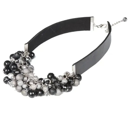The Dark - The Eclipse Necklace Black & Grey Beaded Leather Choker