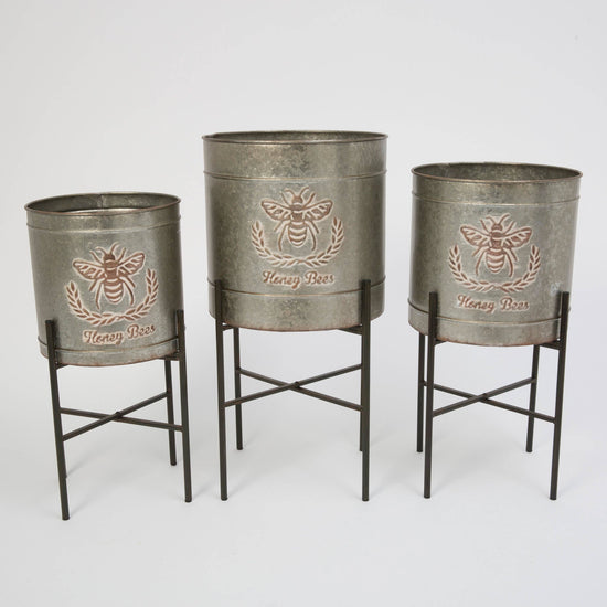 The Gerson Companies Galvanized Metal Embossed "Honey Bees" Planters 3 Sizes to choose from