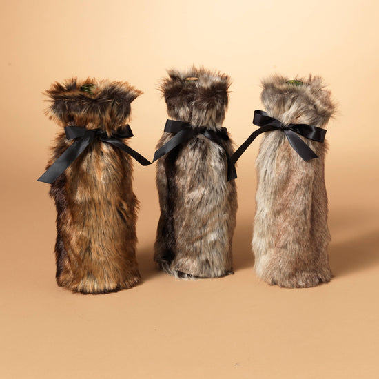 The Gerson Companies 12.6"H Faux Fur Wine Bottle Choose Brown, Tan, or Gray