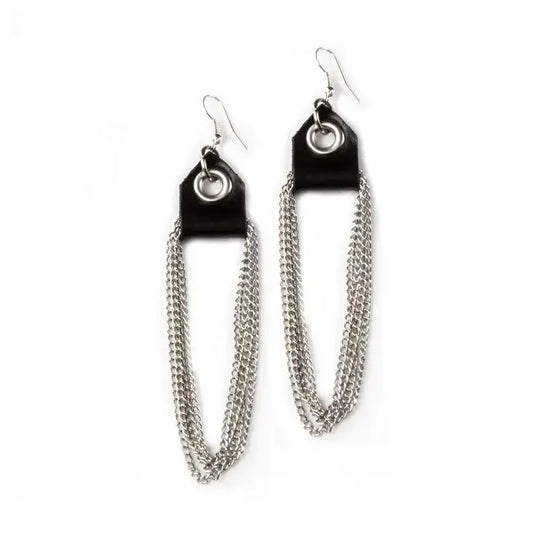 The Dark - The Link Earrings Leather & Silver Chain Statement