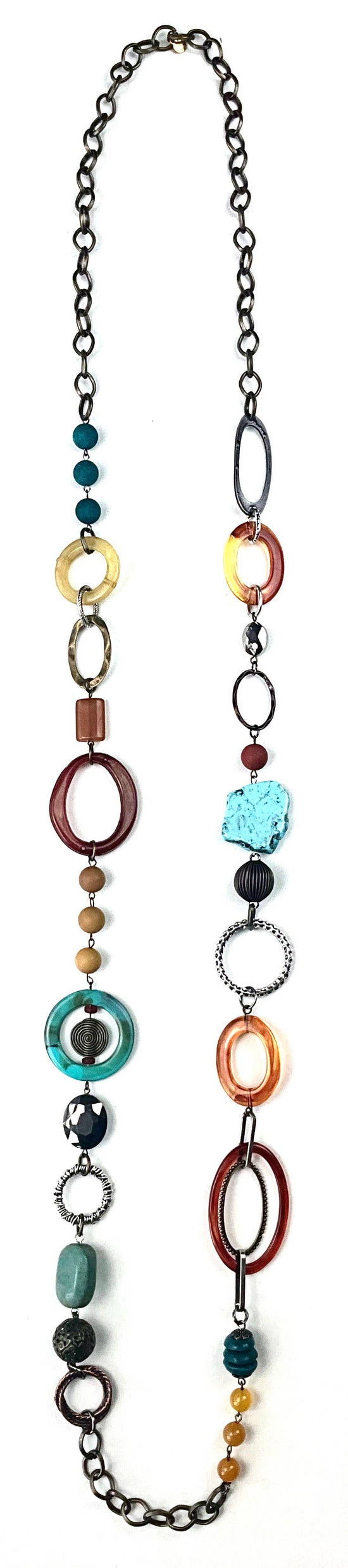 Lost and Found LONG CHUNKY STATIONED BEADS W/CHAIN & RINGS Necklace