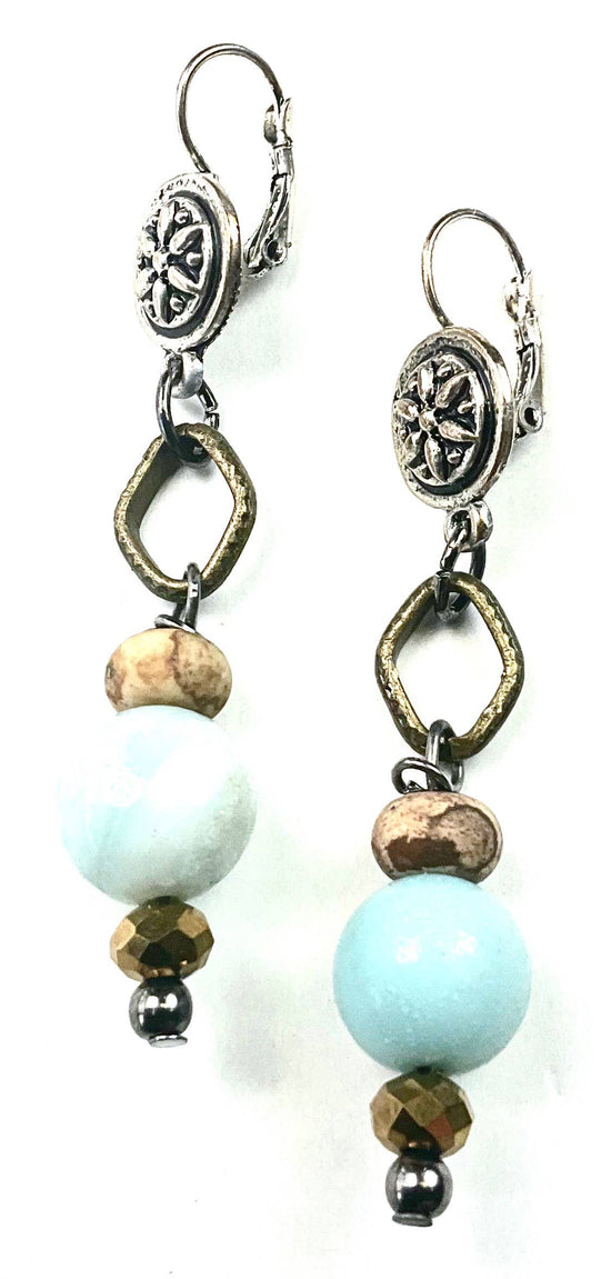 Lost and Found FLOWER DISC ON POST W/DANGLE Earrings