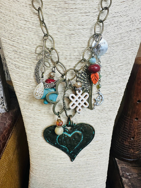 Scooples Jewelry Gypsy Junk Original Heart-Turquoise Necklace
