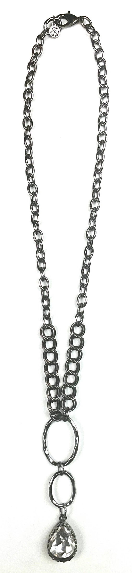Lost and Found Mixed Chain, Ovals & Rhinestone Tear Drop Necklace