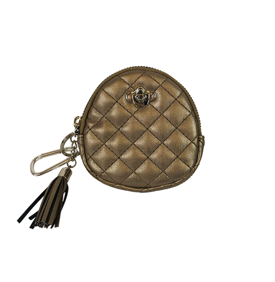 PurseN - Small Accessories Holder with Zipper Clip and Tassle - Bronze Quilted