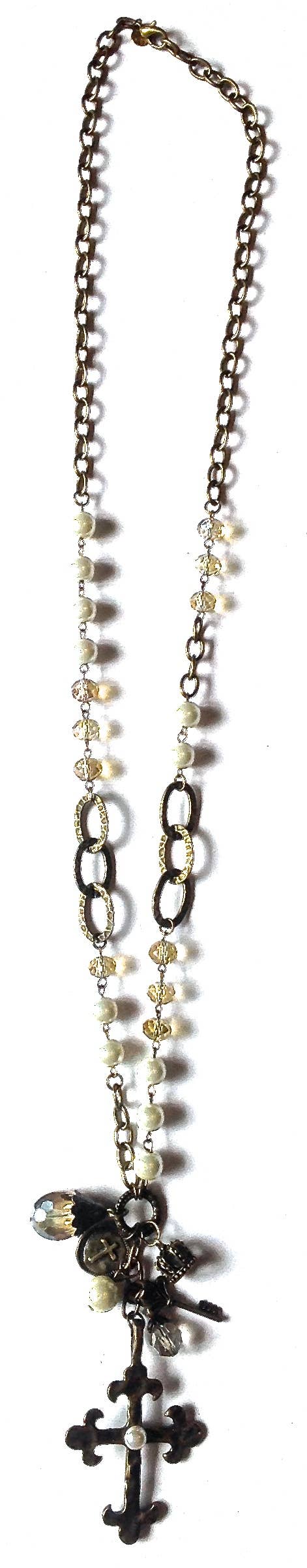 Lost and Found Long Pendant Necklace with Pearl, Chain & Cluster Dangle Necklace