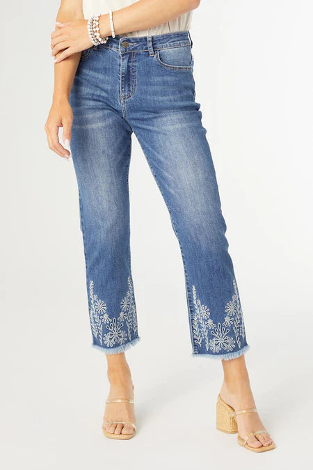 Coco & Carmen Bambu Soft Straight Crop with Floral Embroidery