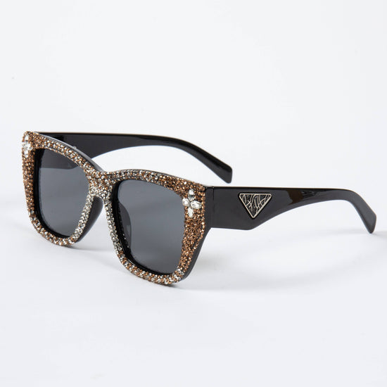 Ole - Handmade Rhinestone Sunglasses Black w/ Amber and Clear Crystals